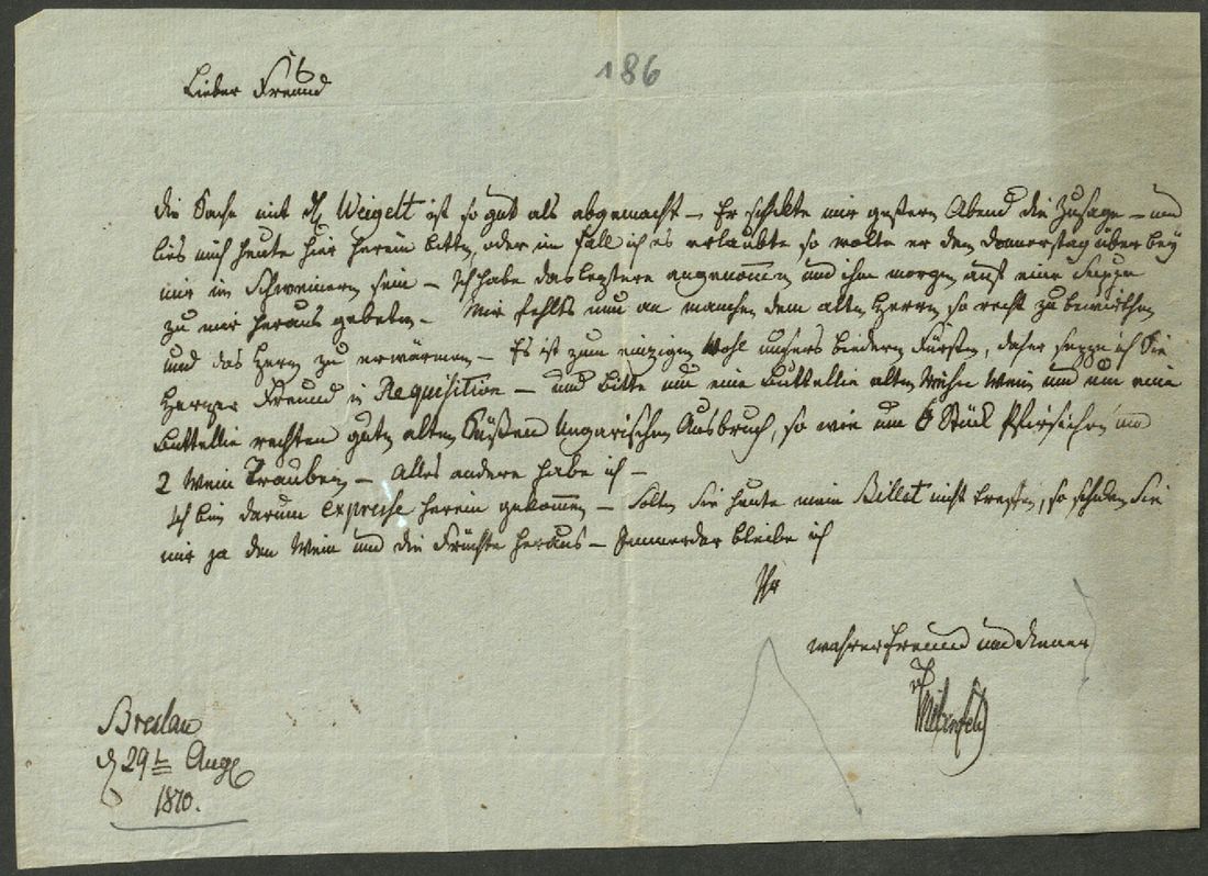 Manuscript page 1 of letter 186
