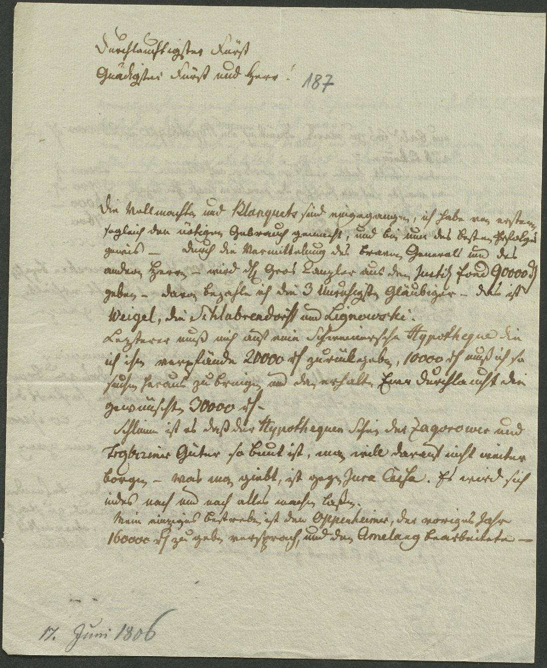Manuscript page 1 of letter 187