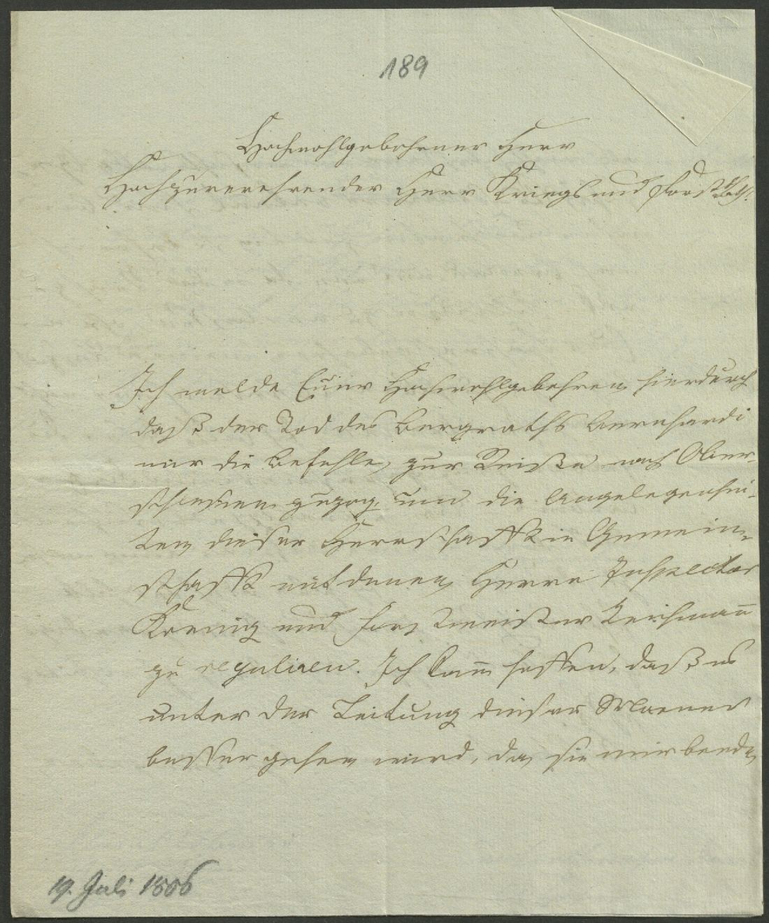 Manuscript page 1 of letter 189
