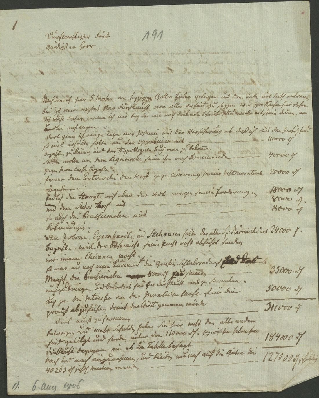 Manuscript page 1 of letter 191