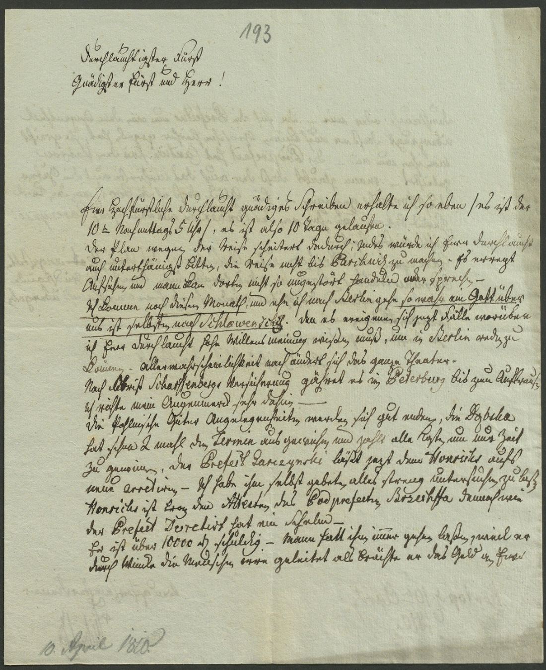 Manuscript page 1 of letter 193
