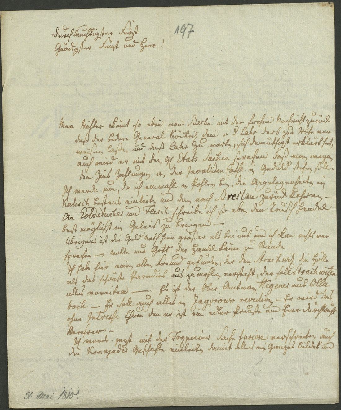 Manuscript page 1 of letter 197