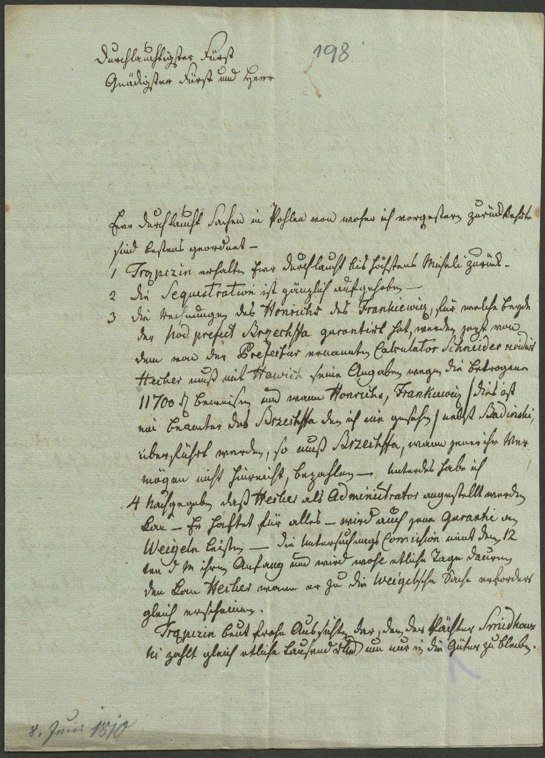 Manuscript page 1 of letter 198