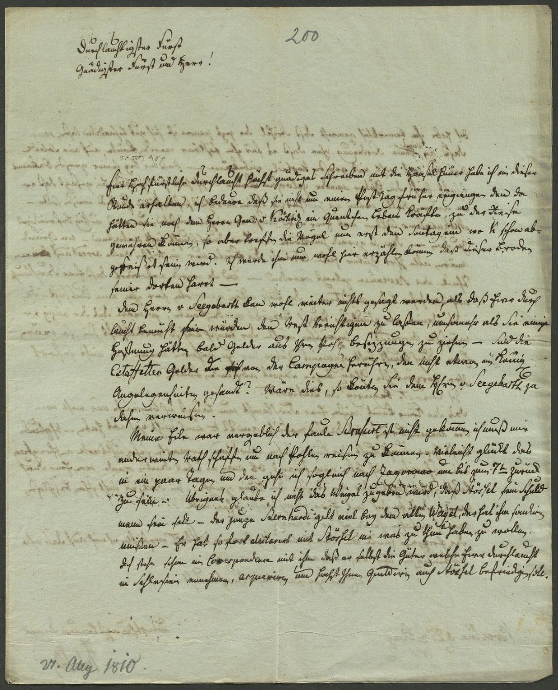 Manuscript page 1 of letter 200