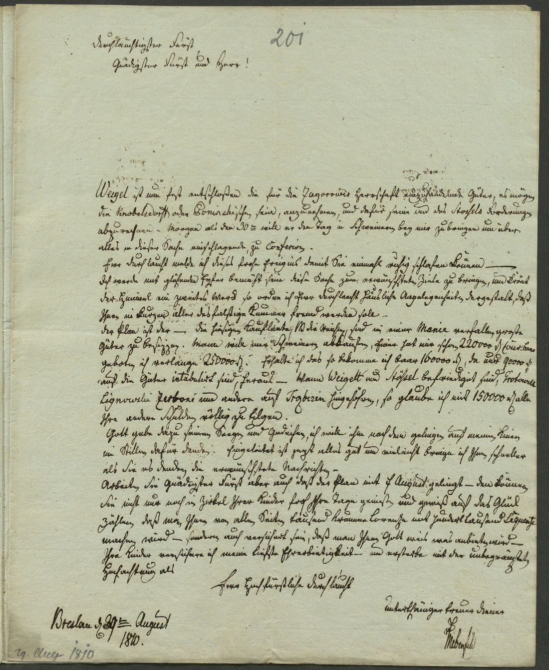 Manuscript page 1 of letter 201