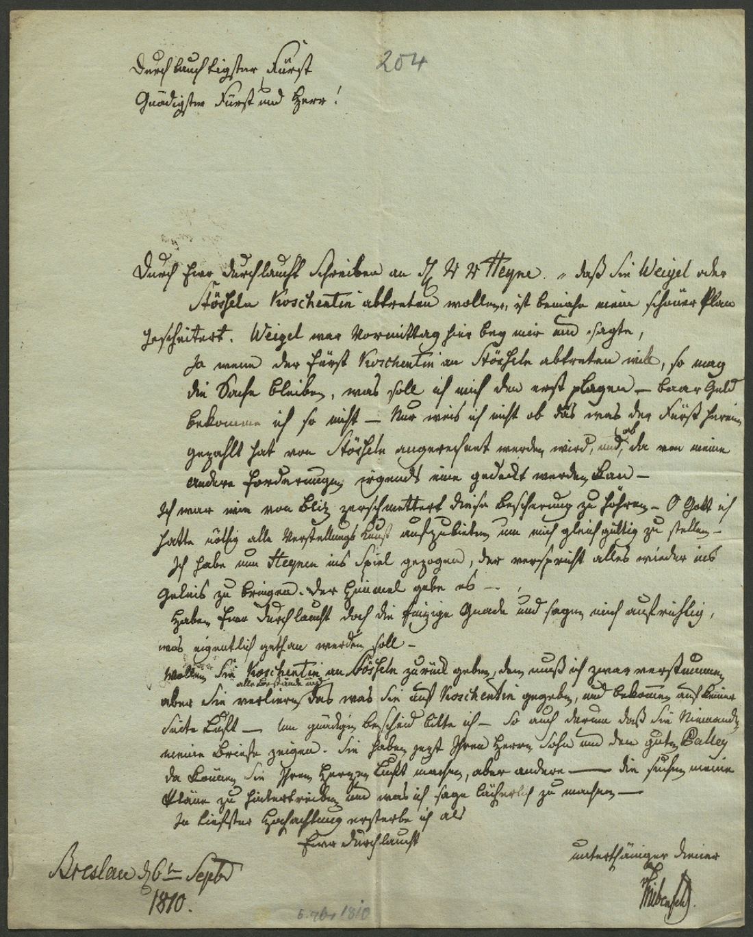 Manuscript page 1 of letter 204