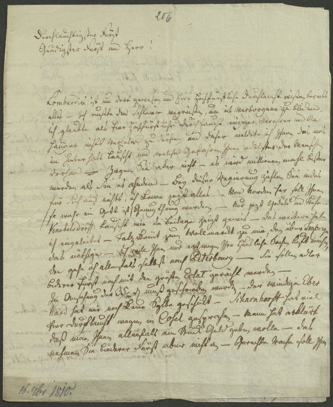 Manuscript page 1 of letter 206