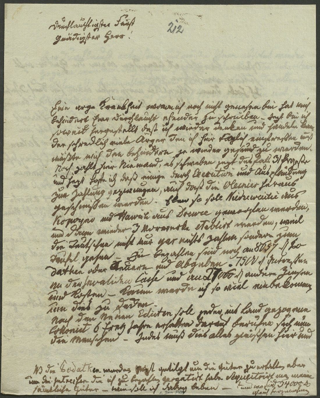 Manuscript page 1 of letter 212