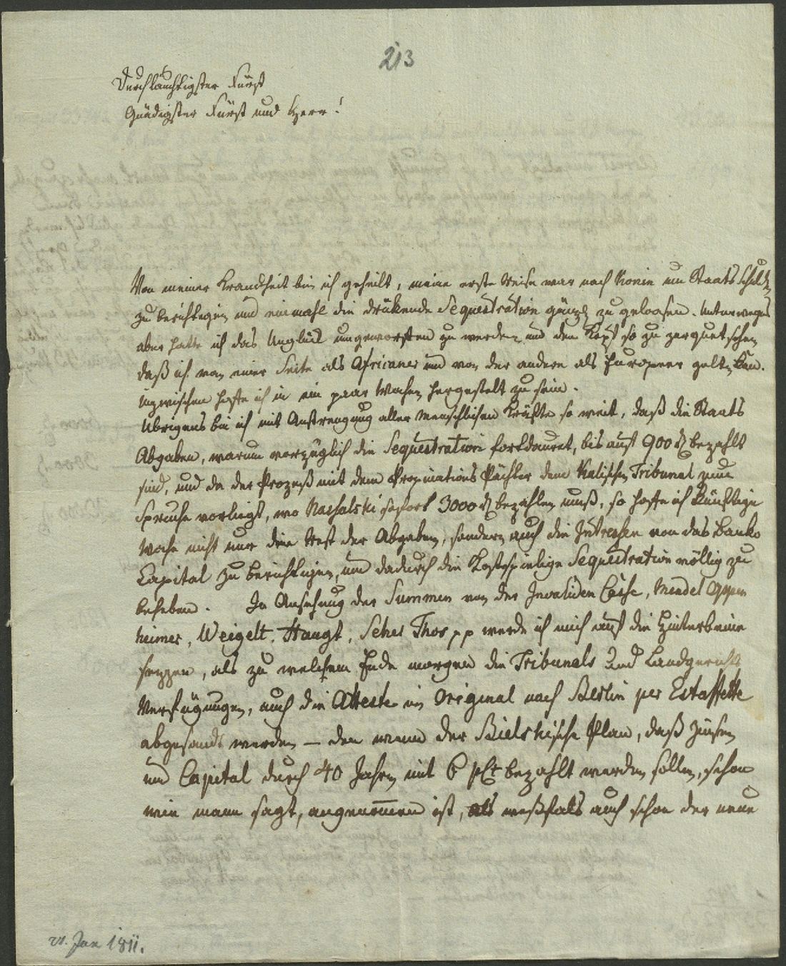 Manuscript page 1 of letter 213