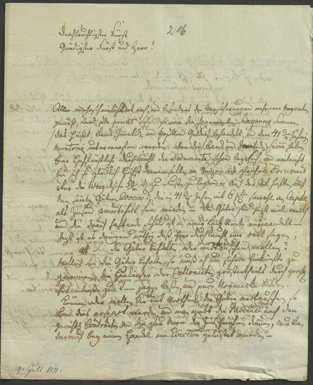 Manuscript page 1 of letter 216
