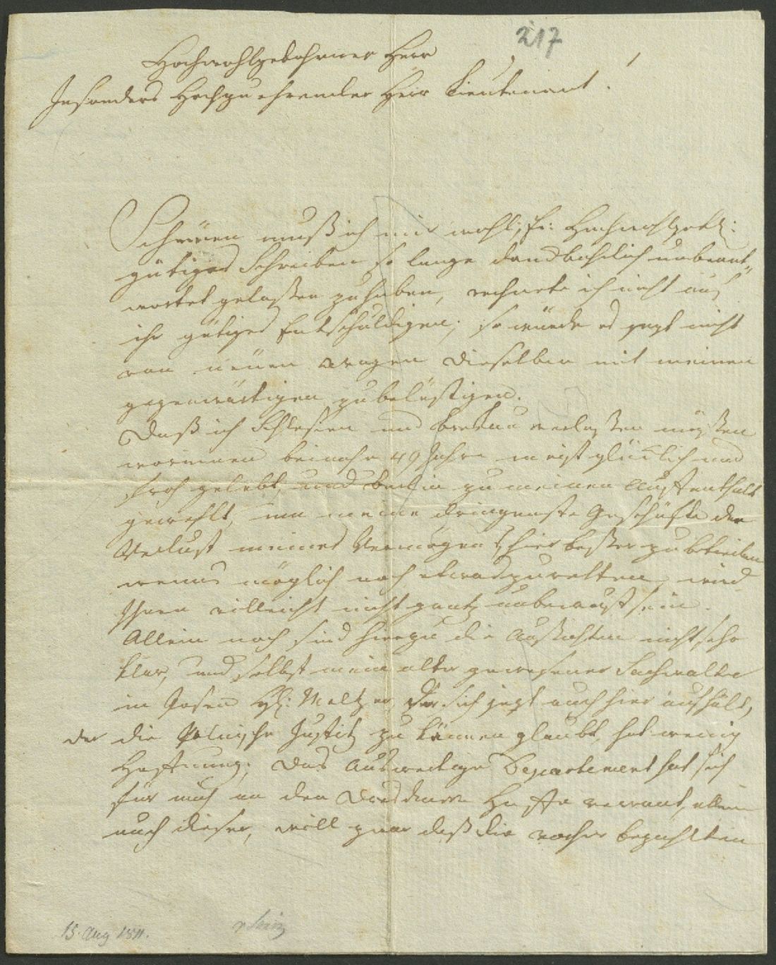 Manuscript page 1 of letter 217