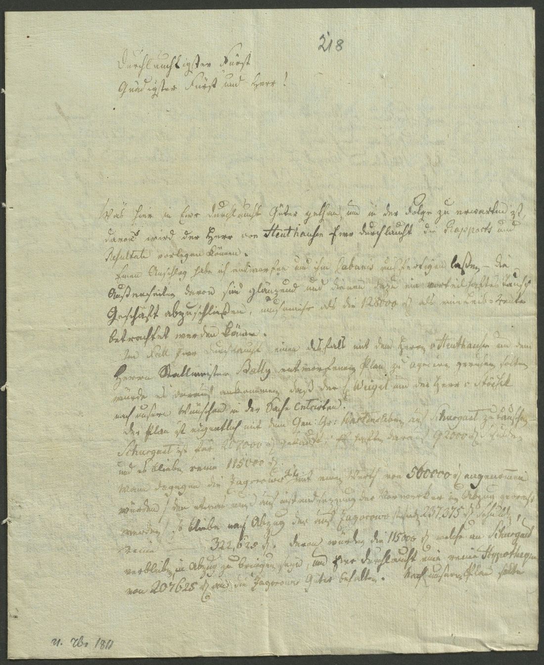 Manuscript page 1 of letter 218