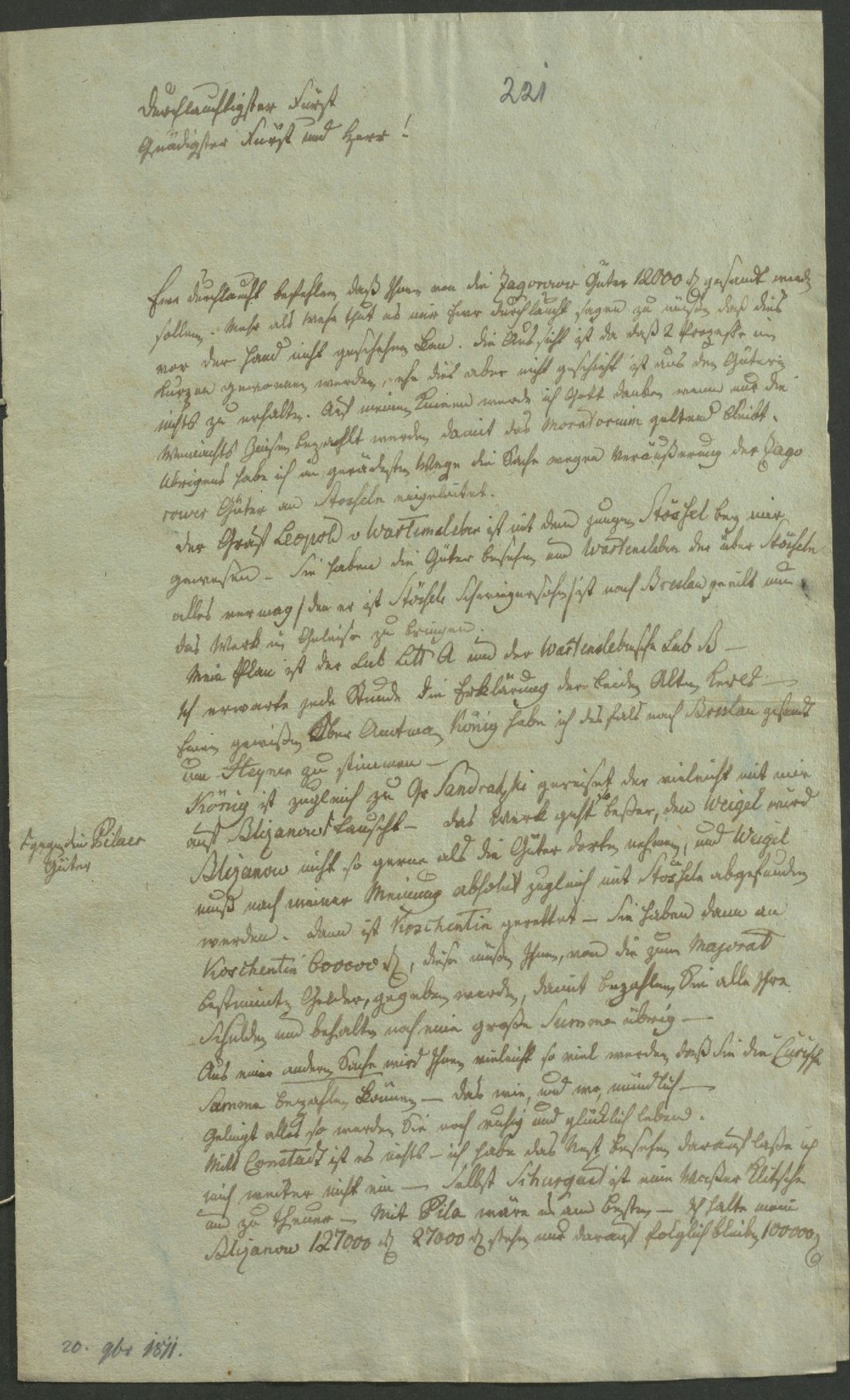 Manuscript page 1 of letter 221