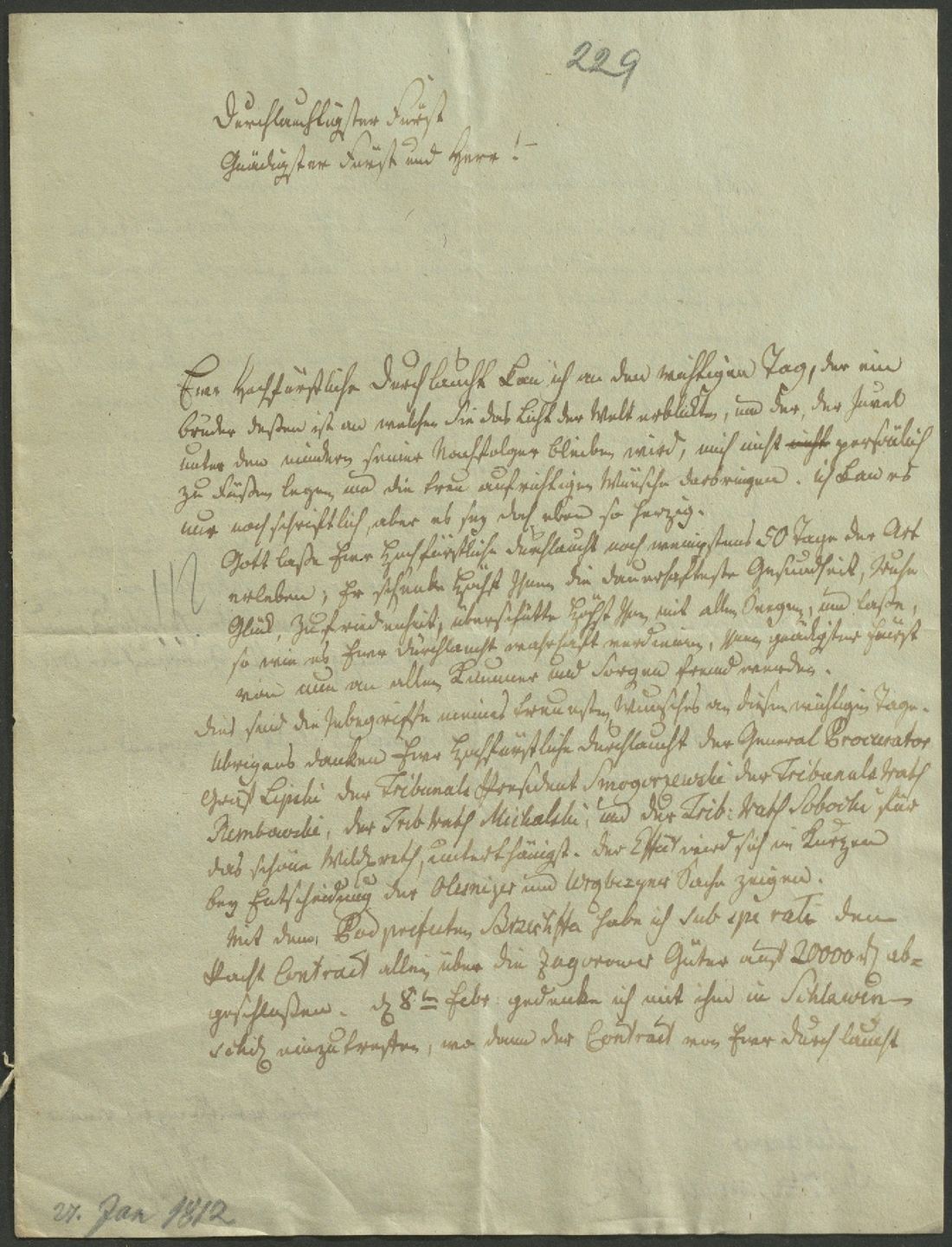 Manuscript page 1 of letter 229
