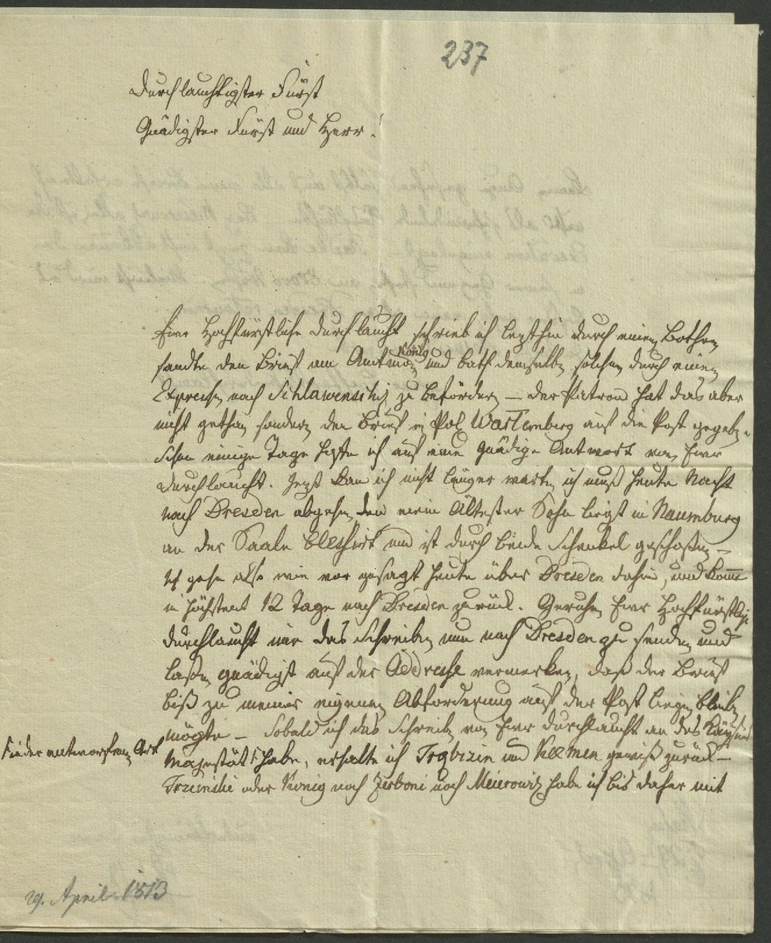 Manuscript page 1 of letter 237