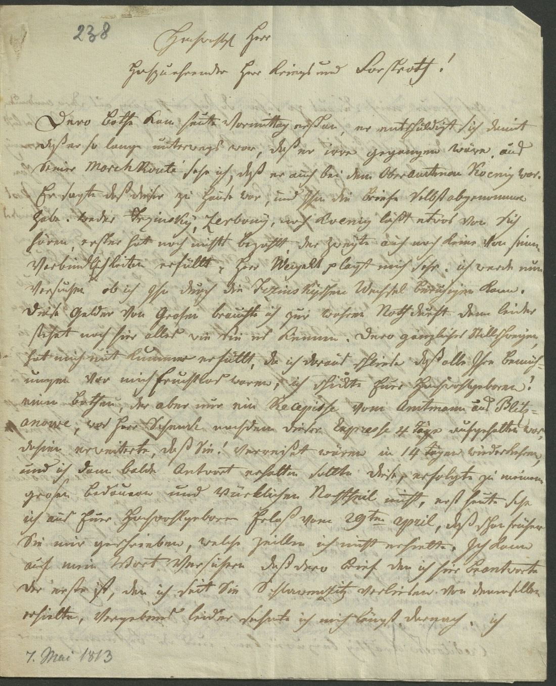 Manuscript page 1 of letter 238