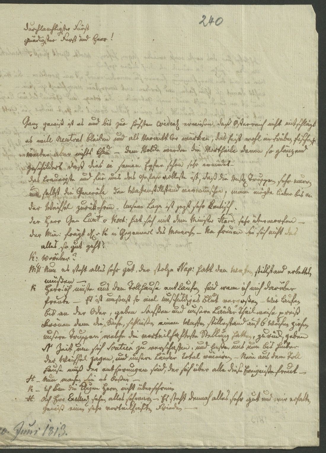 Manuscript page 1 of letter 240