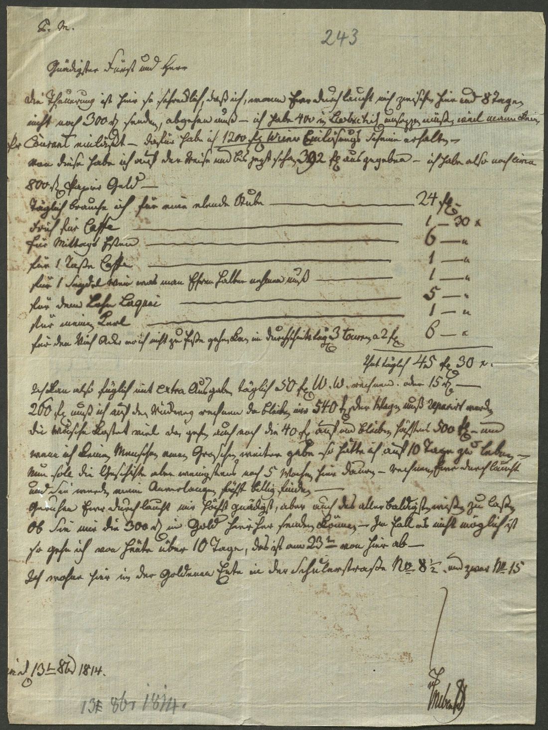 Manuscript page 1 of letter 243
