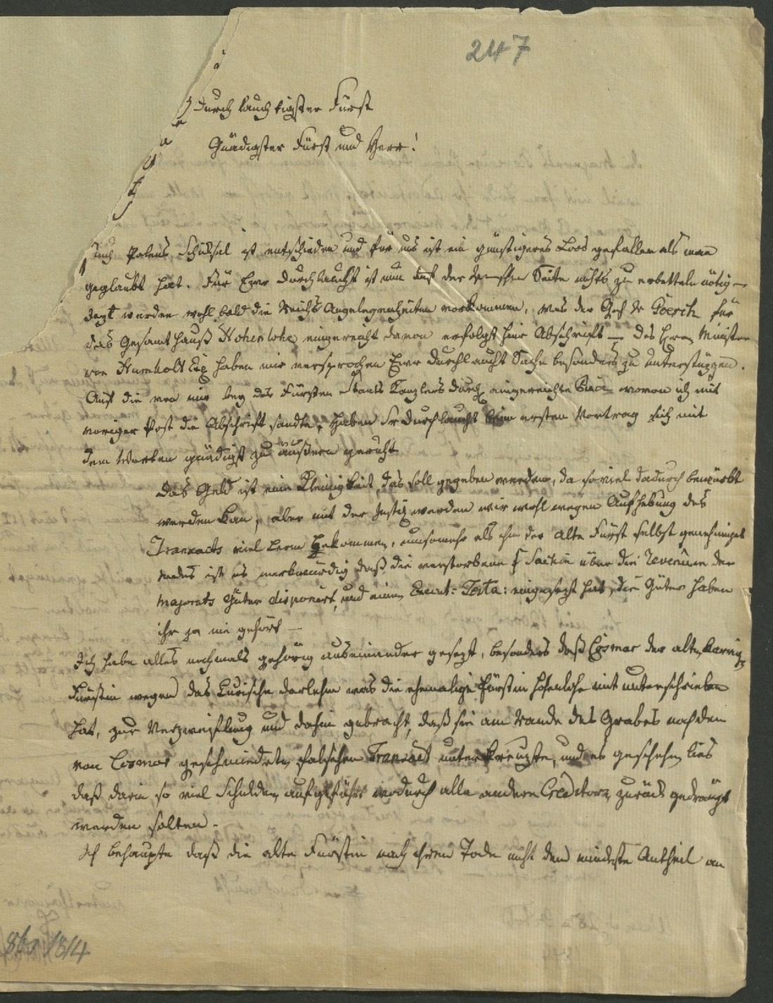 Manuscript page 1 of letter 247