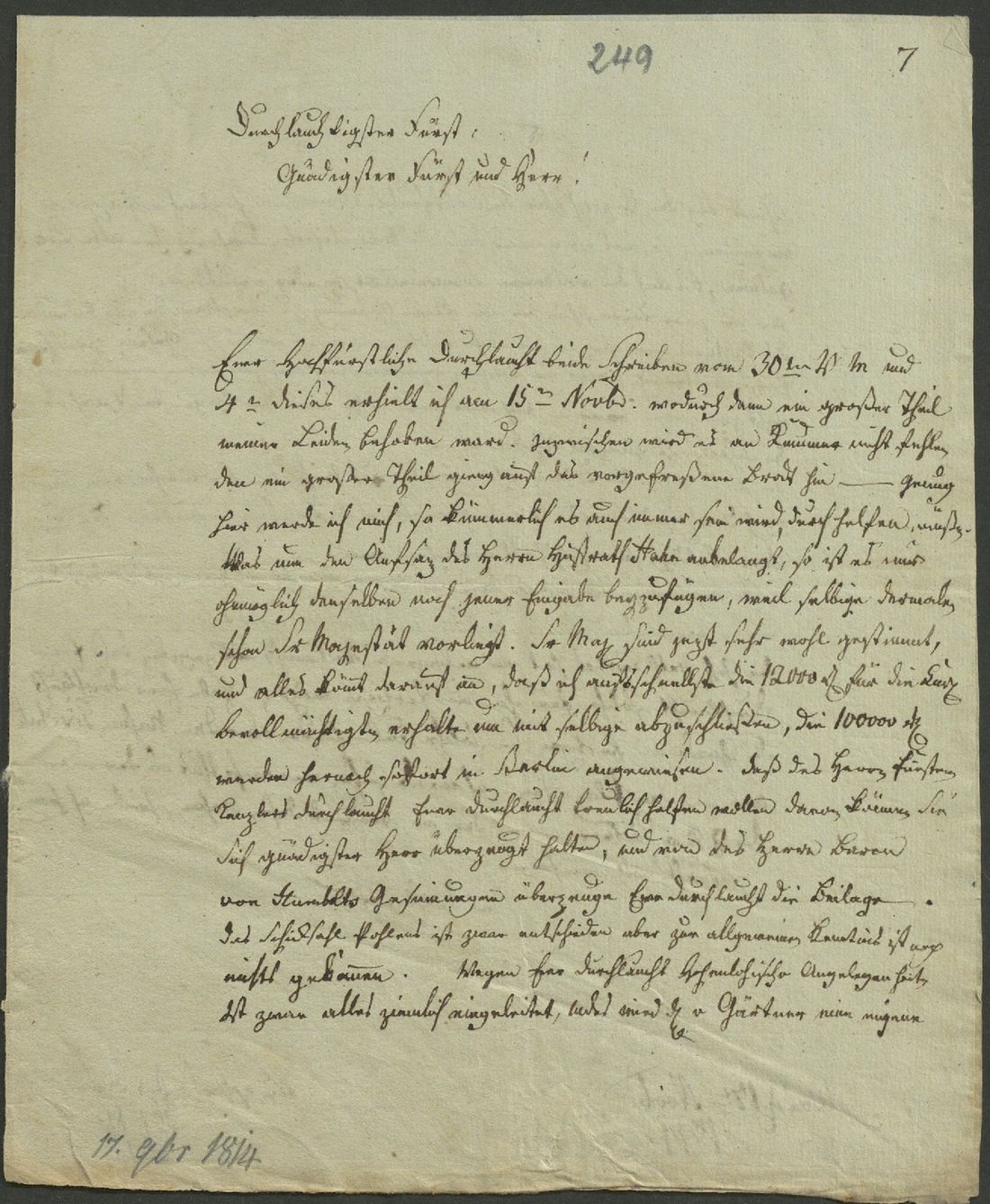 Manuscript page 1 of letter 249