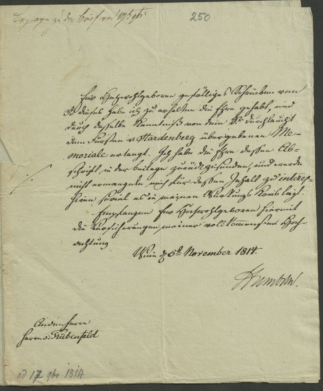 Manuscript page 1 of letter 250