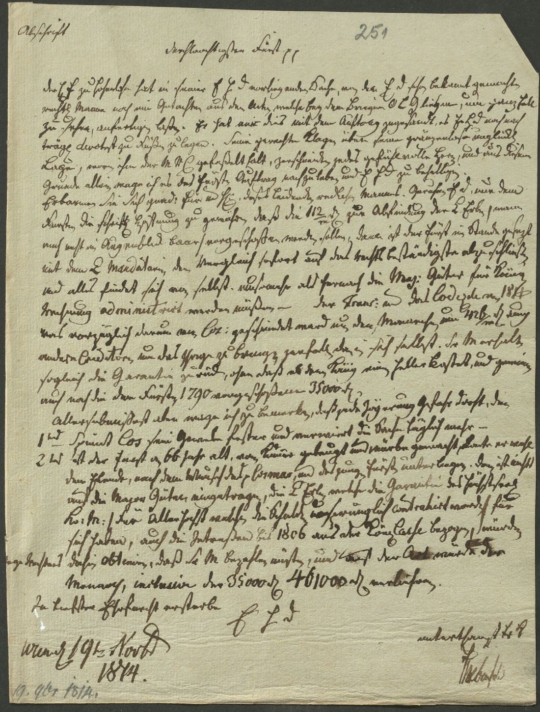 Manuscript page 1 of letter 251