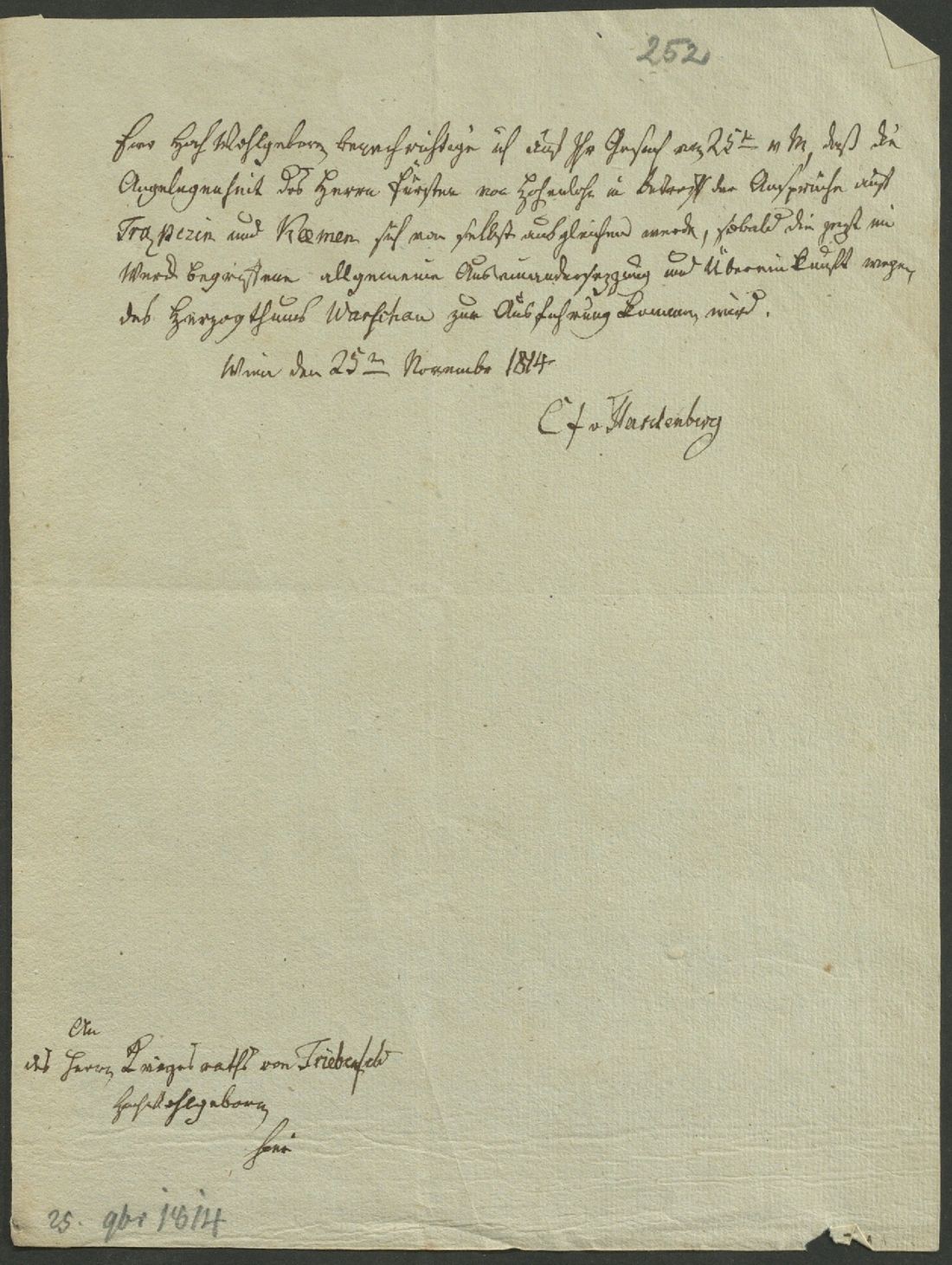 Manuscript page 1 of letter 252