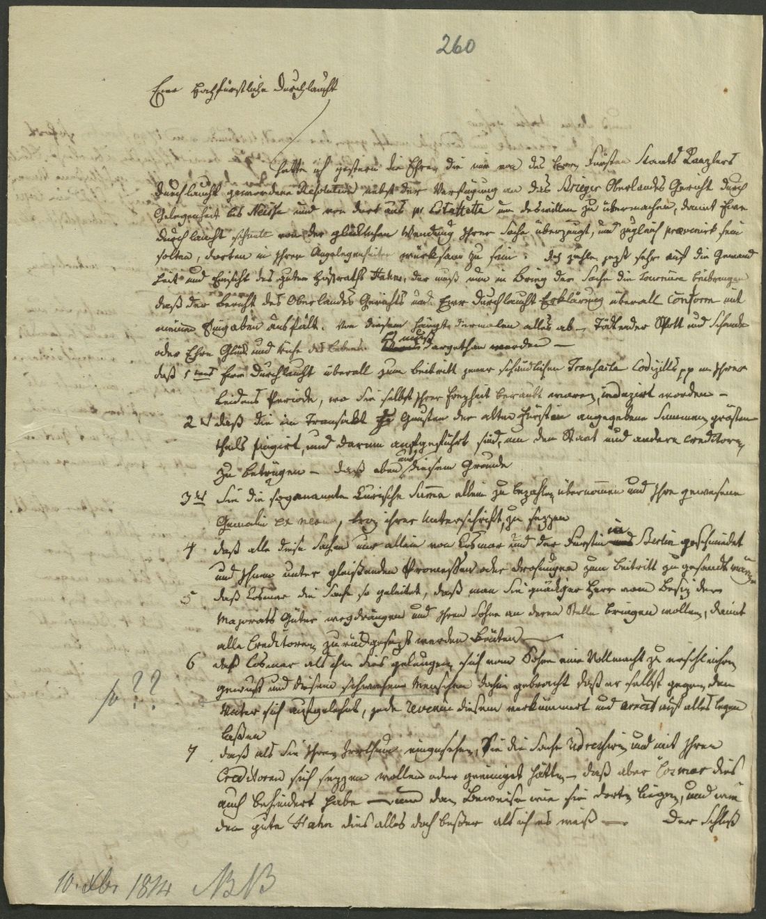 Manuscript page 1 of letter 260