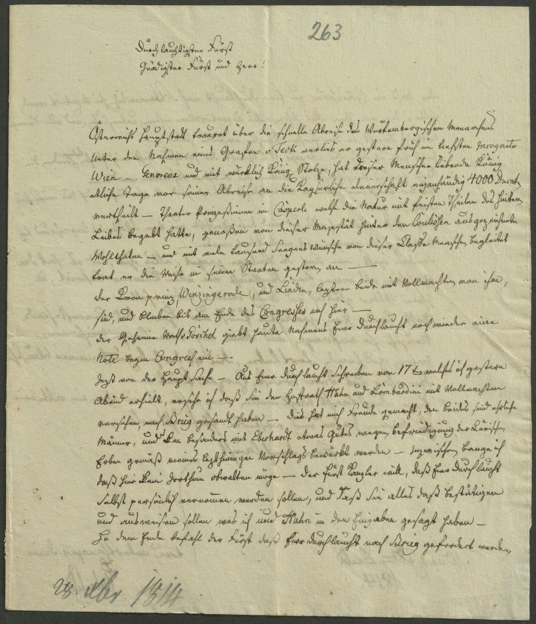 Manuscript page 1 of letter 263