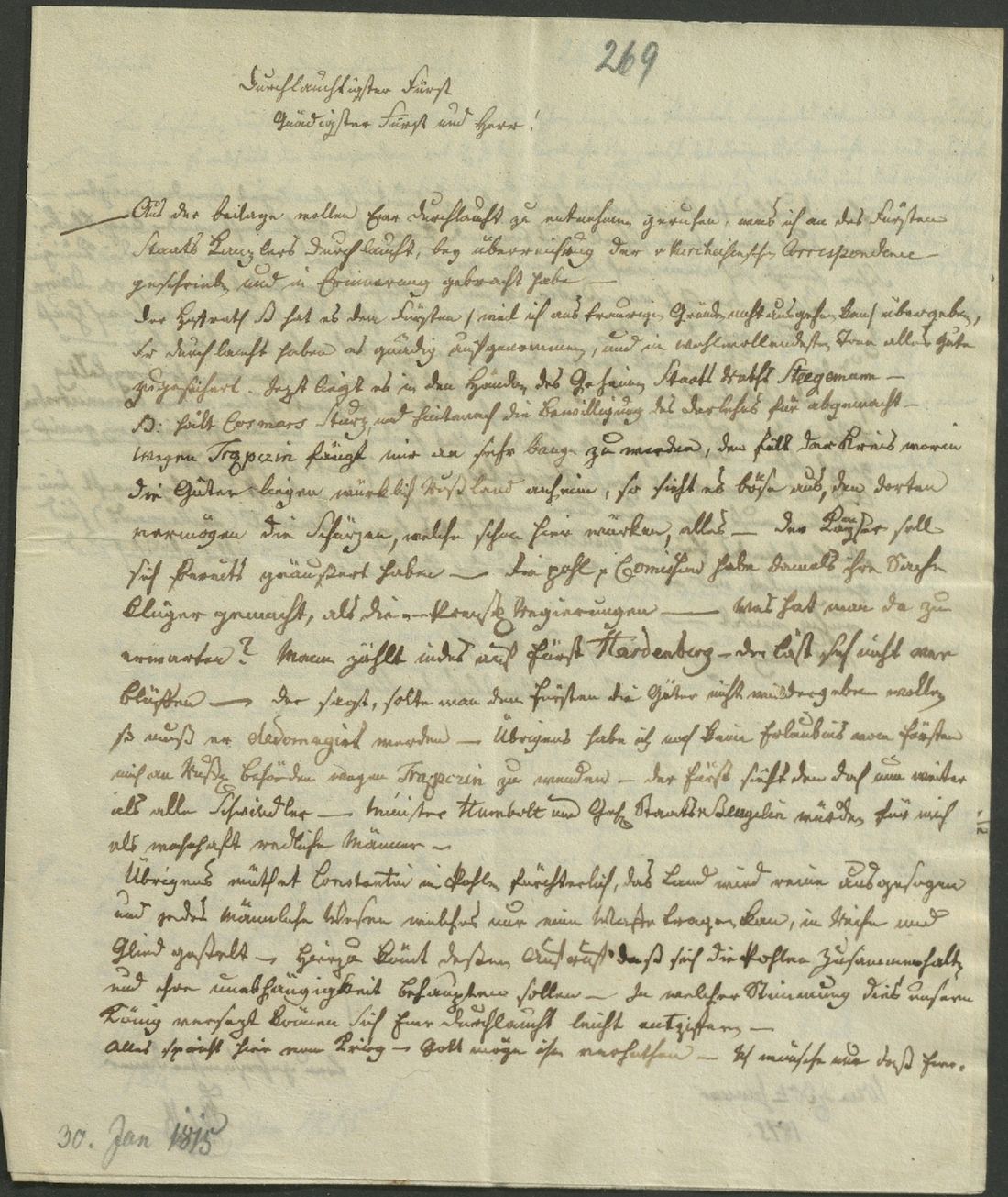 Manuscript page 1 of letter 269