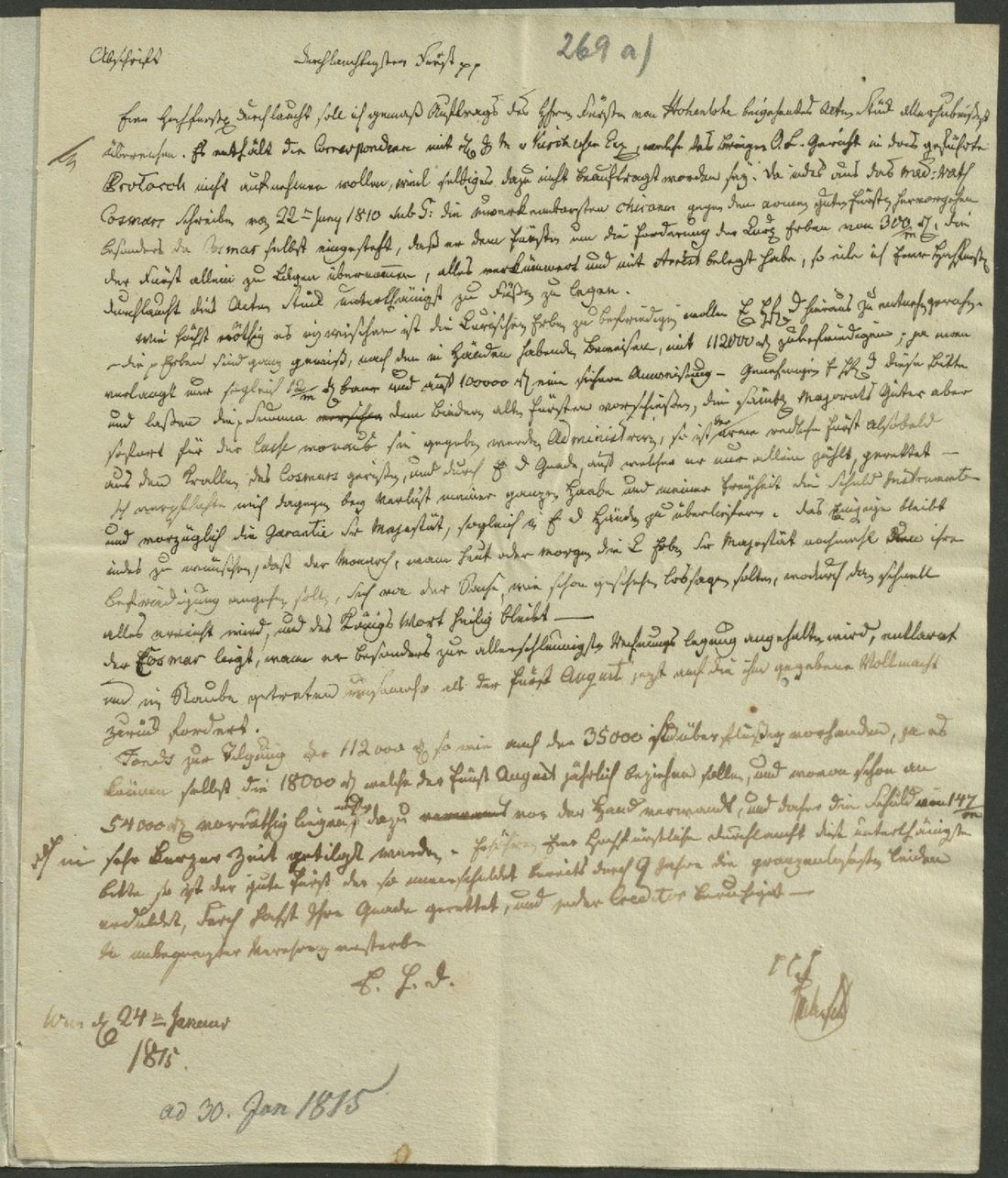 Manuscript page 1 of letter 269a