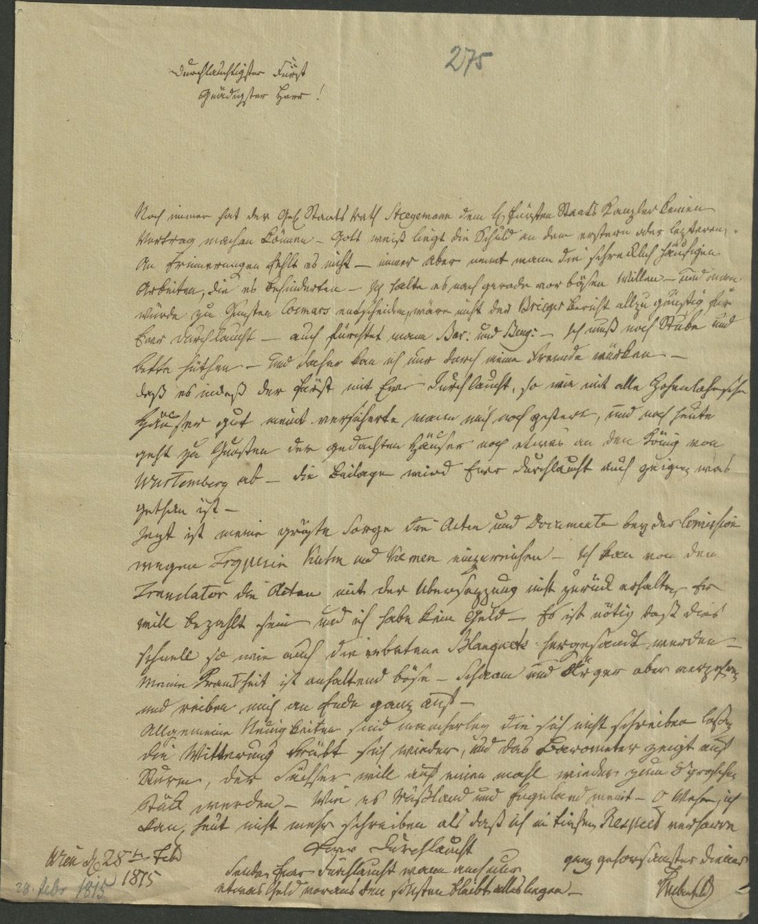 Manuscript page 1 of letter 275