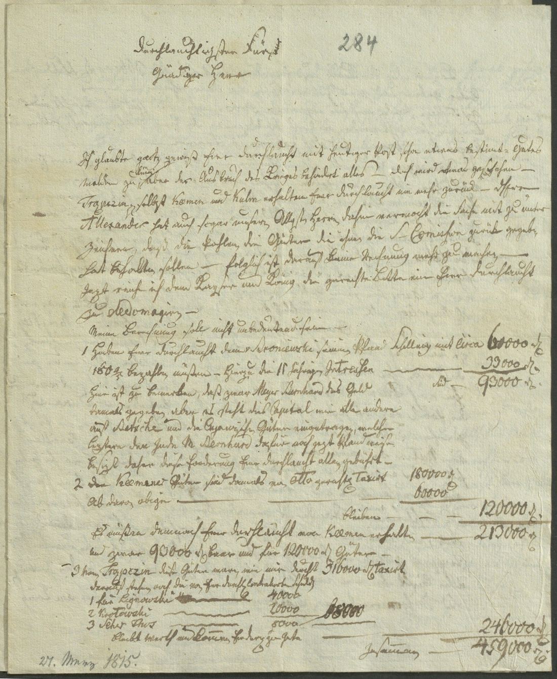 Manuscript page 1 of letter 284