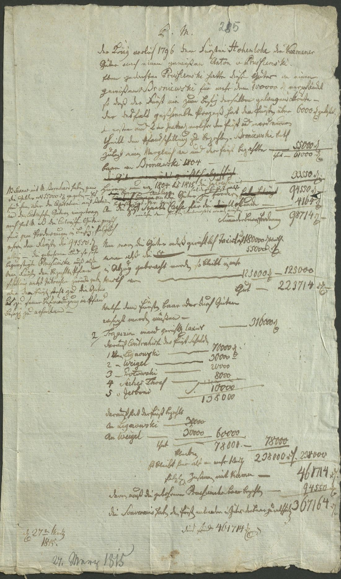 Manuscript page 1 of letter 285