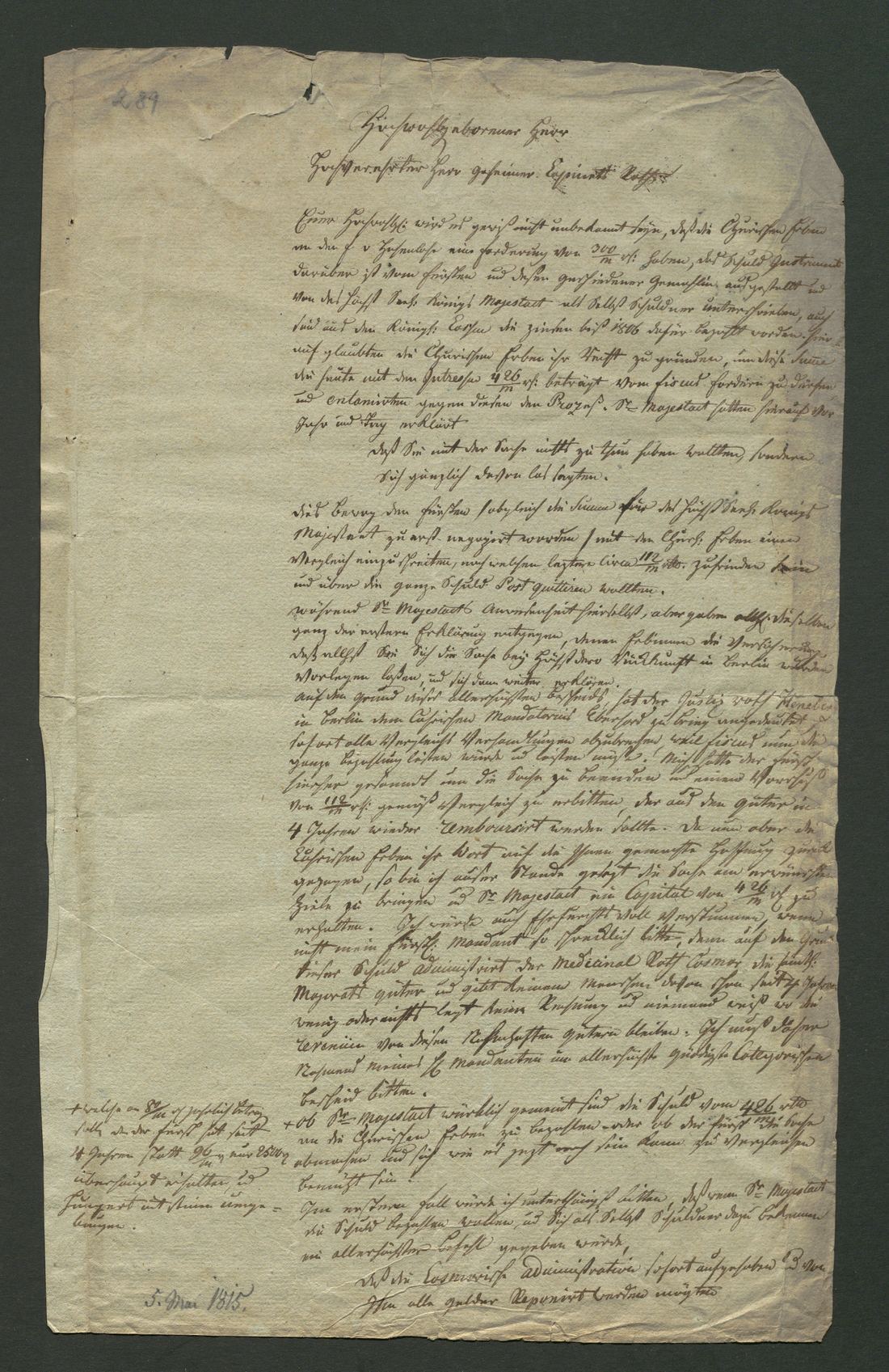 Manuscript page 1 of letter 289