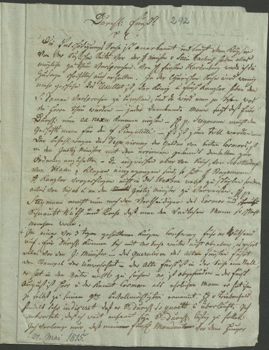 Manuscript page 1 of letter 292