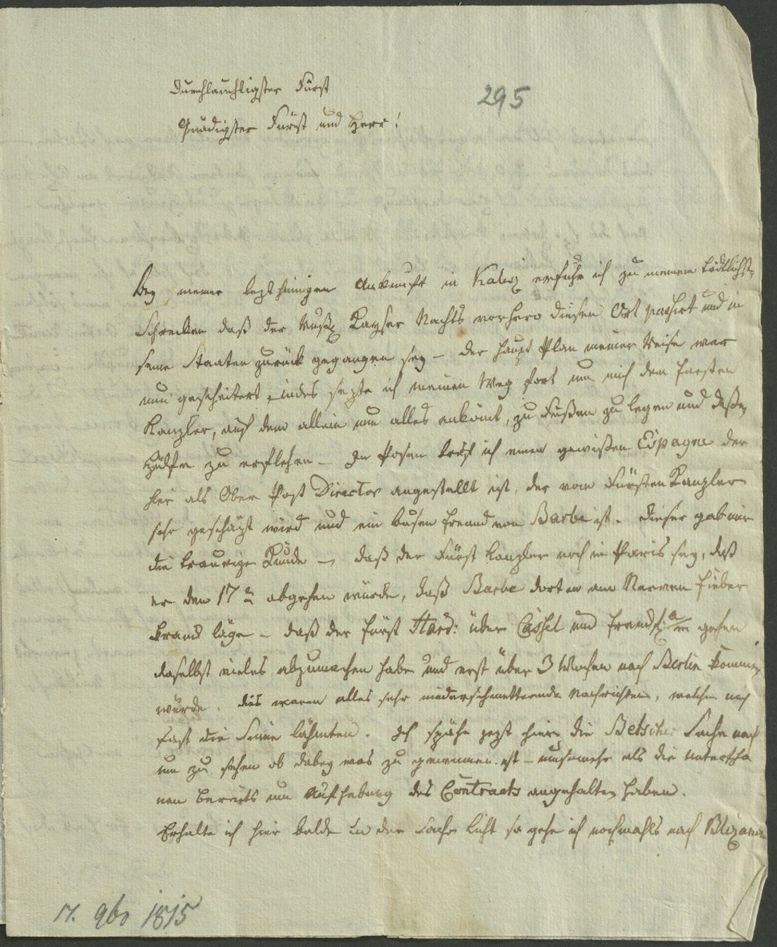 Manuscript page 1 of letter 295