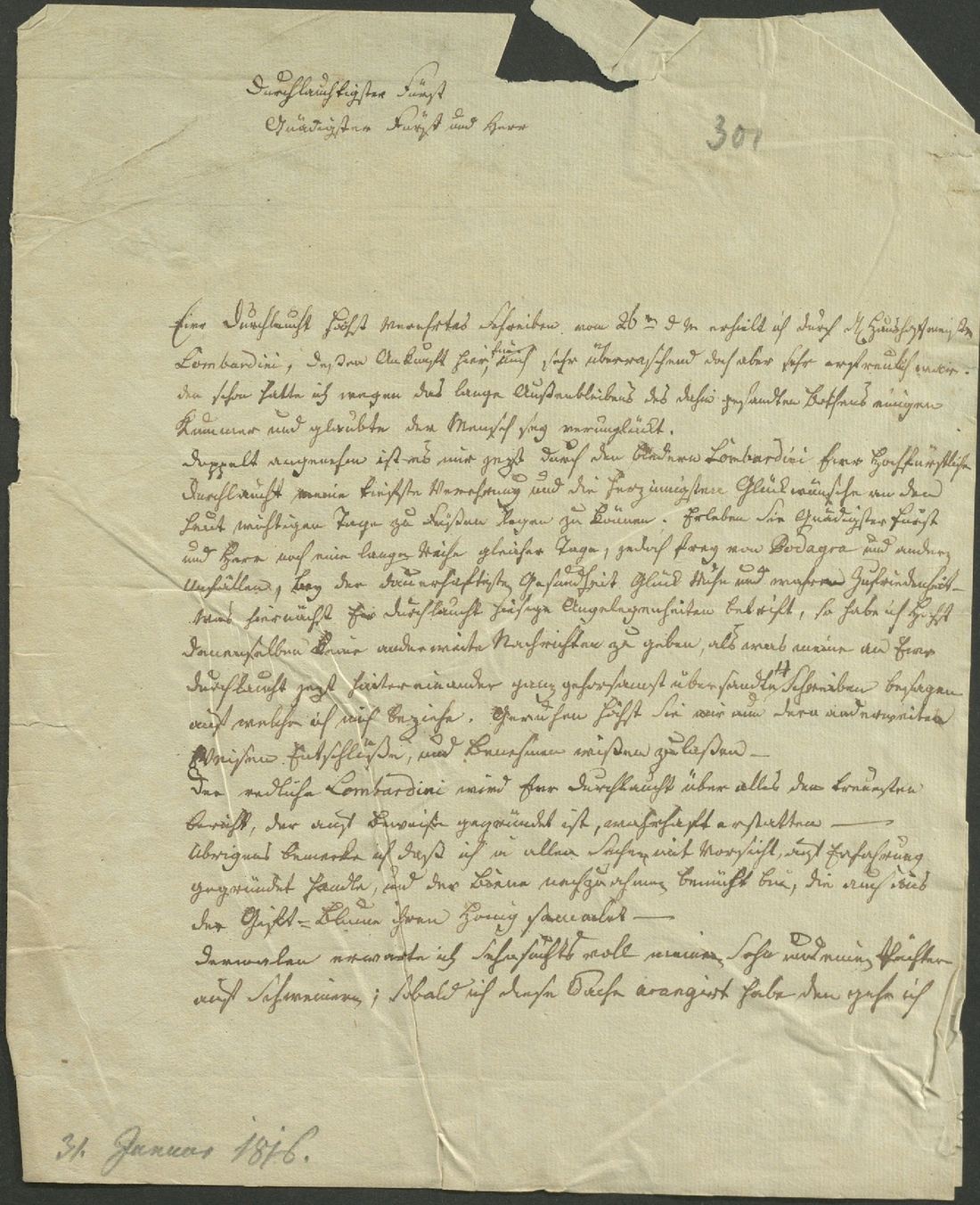 Manuscript page 1 of letter 301